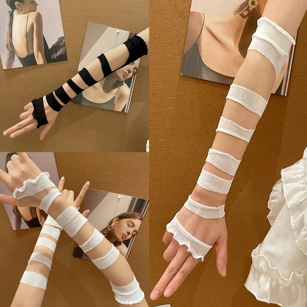 Meisje Uitgehold Verband Arm Mouwen Retro Party Lange Arm Vingerloze Handschoenen Modieuze Jk Stijl Cosplay Effen Kleur Arm Cover