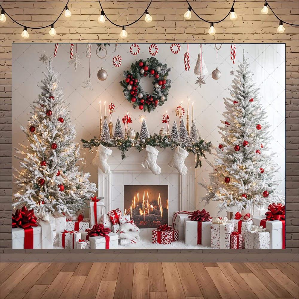 

Santa Claus Garland Snowman Photography Background Props Family Christmas Eve Party Decoration New Year Background Cover