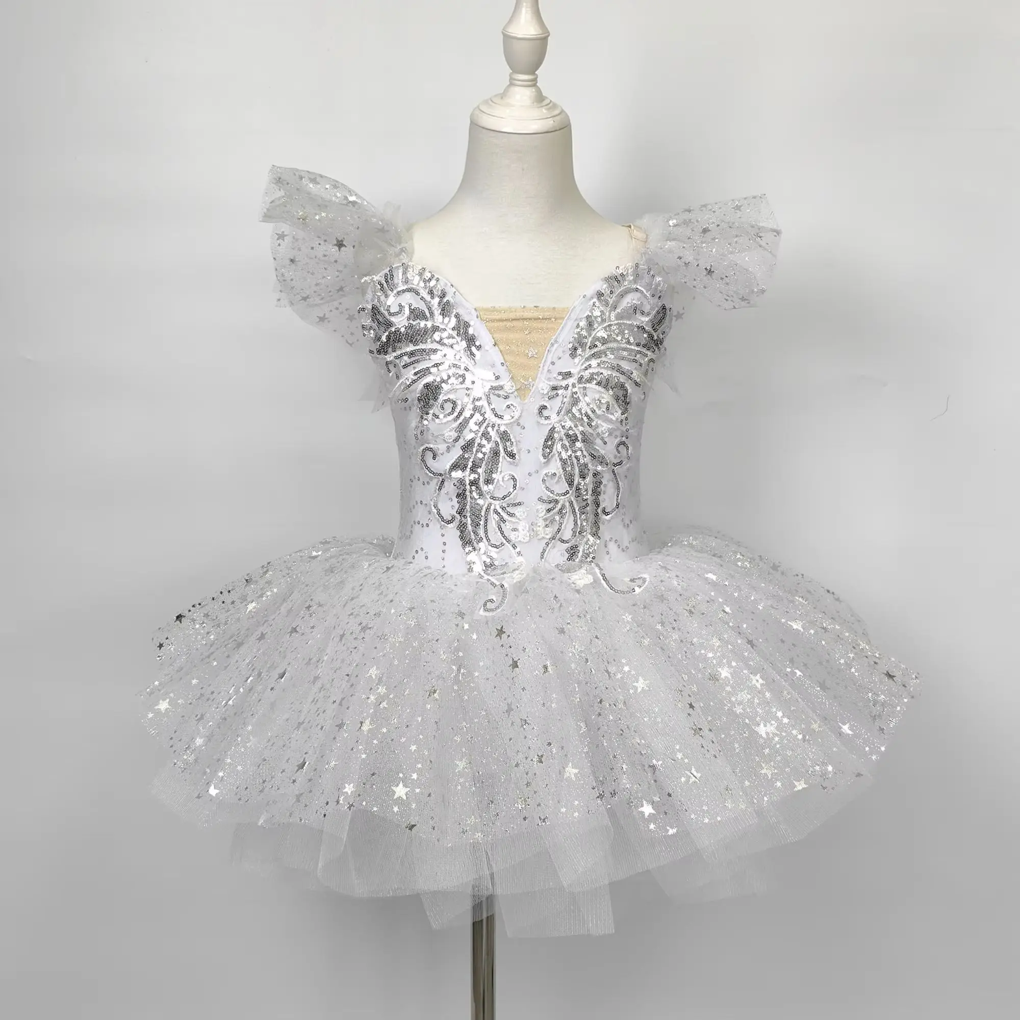 

Kids White Sequin Ballet Tutu Skirt Girls Dance Dress Ballerina Performance Clothing Princess Party Outfit Children's Dance Wear