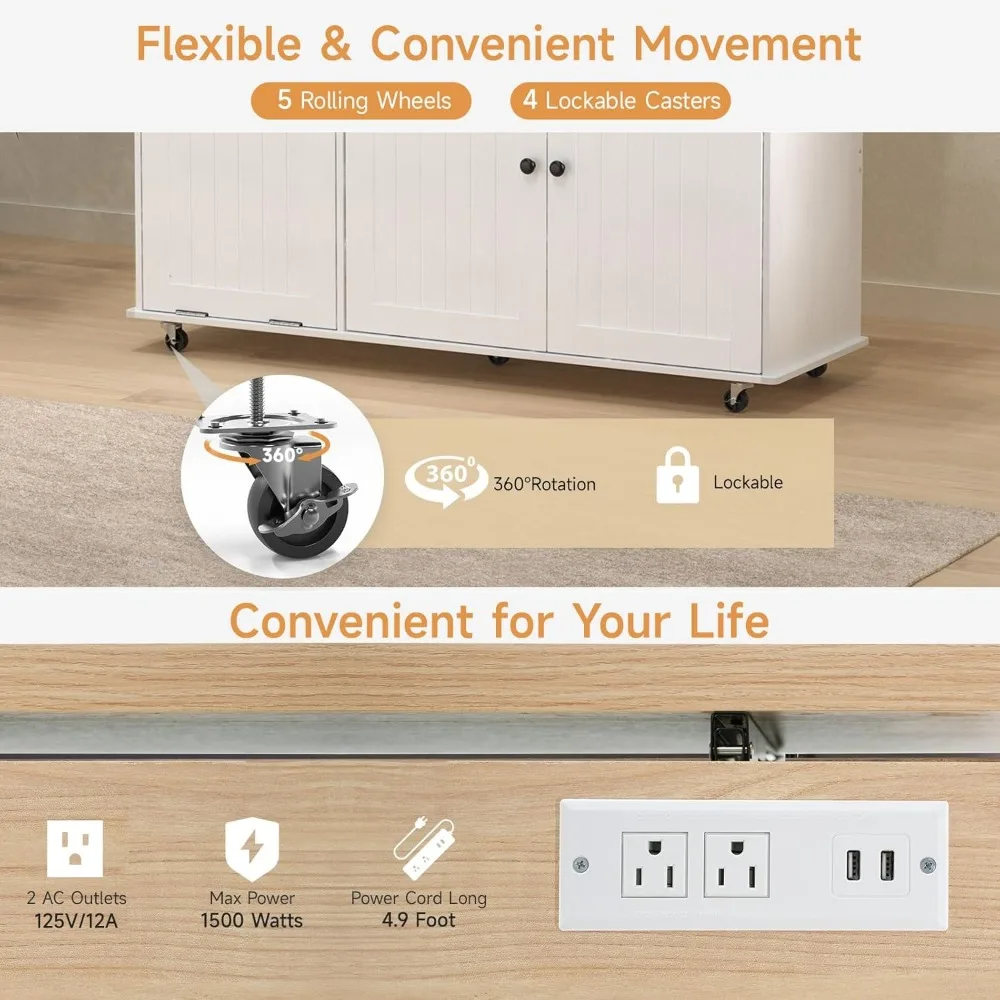 جزيرة المطبخ مع أوراق متدلية وعربة دوارة ورف توابل وقضيب المناشف وحامل سكاكين - محطة أدوات بارتفاع 60 عدادًا #6