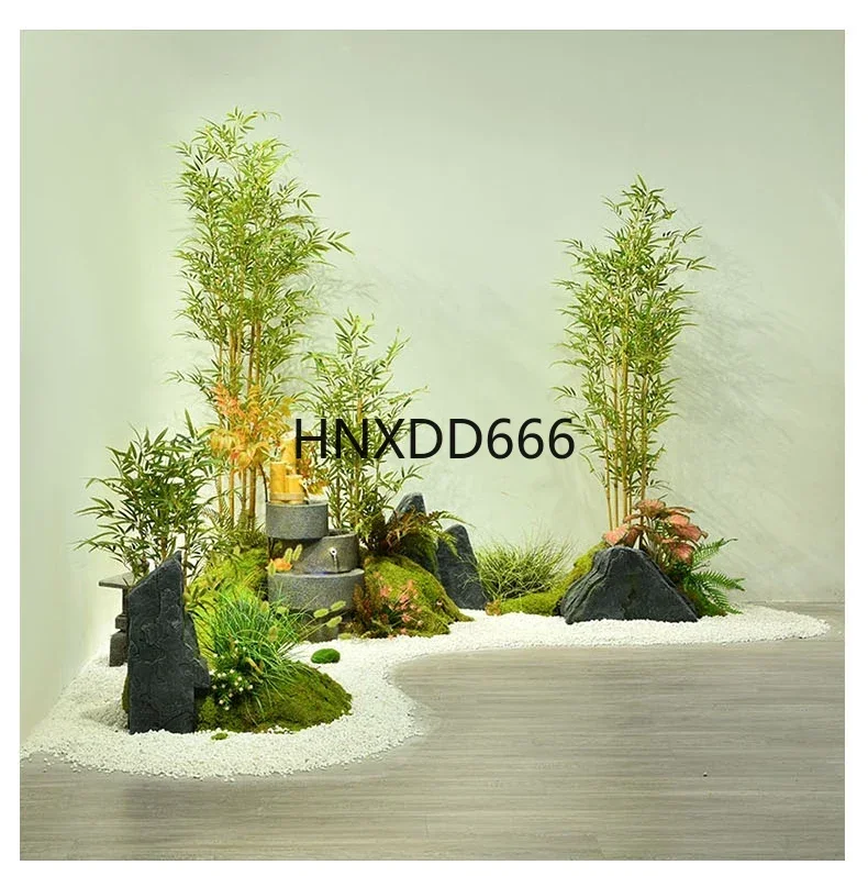 A48 Indoor landscaping simulation bamboo green plants Chinese-style flowing water ornament floor ornament under the stairs