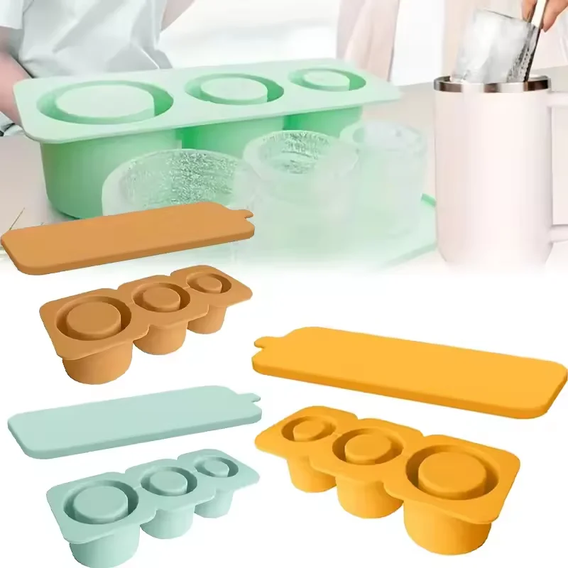 3-Grid Ice Mold For Stanley Cup Silicone Large Capacity Ice Grid Mold Easy Demolding Ice Making Mold Creative Household Ice Mold