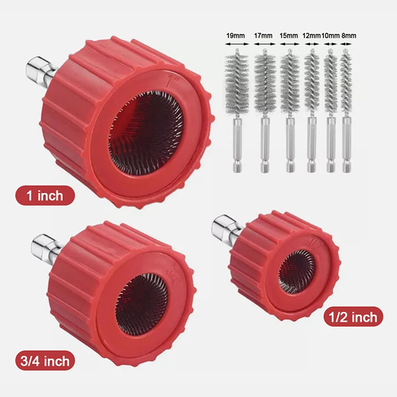 3/9Pcs Copper Pipe Cleaner Set Tube Cleaning Brush 1/2 Inch, 3/4 Inch, 1 Inch Cleans Copper Pipes Tubes for Power Drill Plumbers