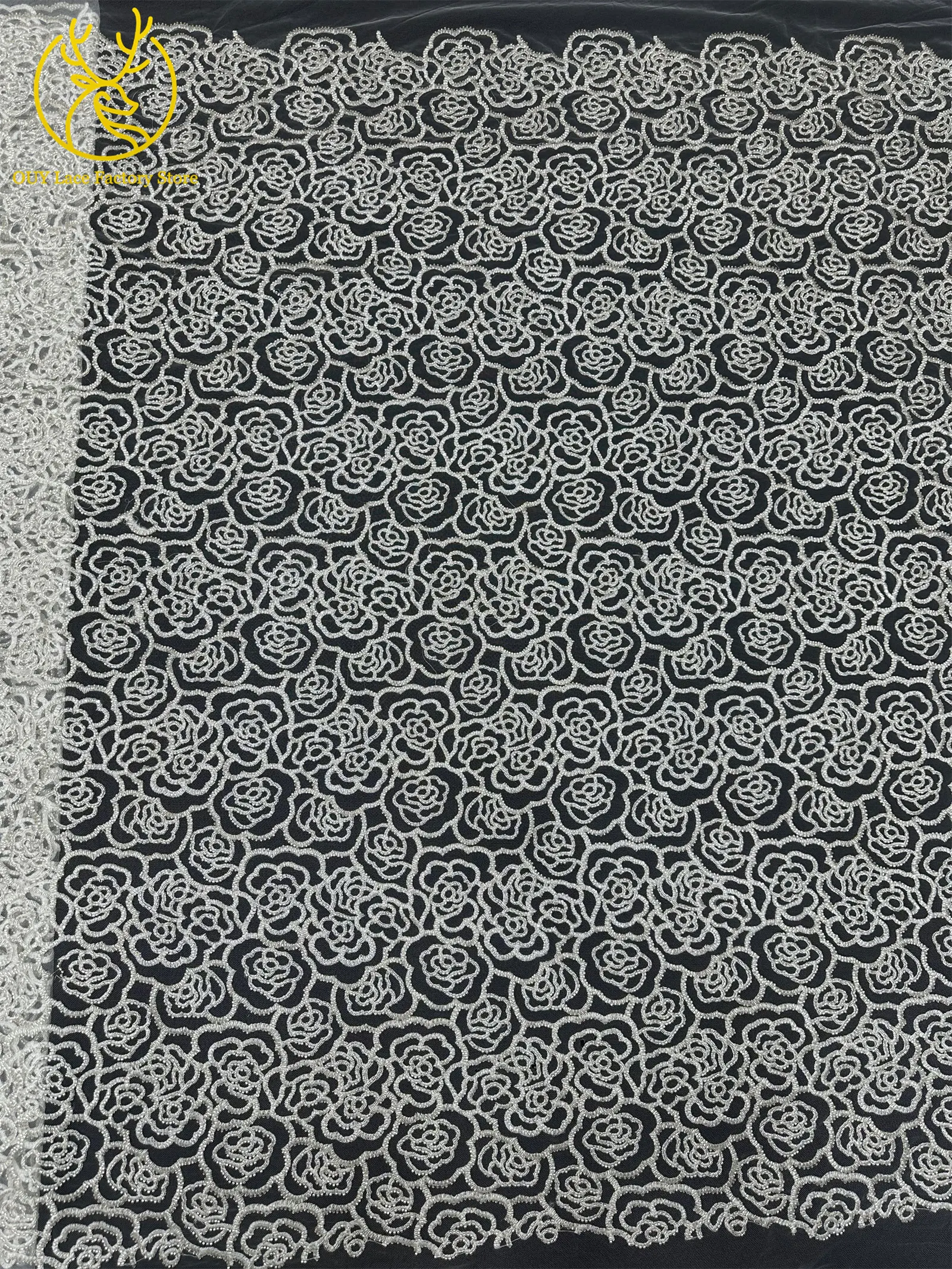 Stickerei-Blumen Perlen-Pailletten Spitzenstoff Französischer Tüll Netz-Stickerei Nigerianischer Spitzenstoff Brautkleid-Stoff – Detail 15