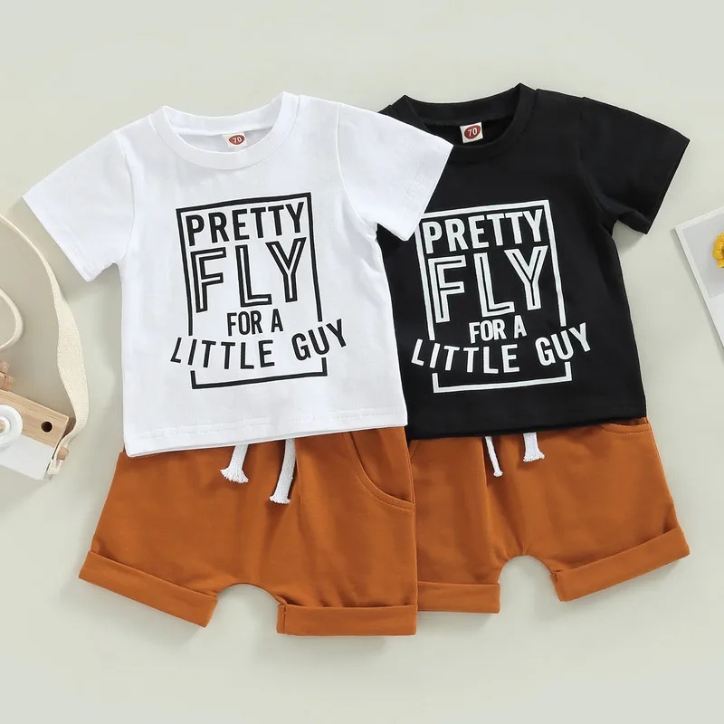 

Newborn Baby Boy Short Sets Summer Clothes 2023 Short Sleeve Letter T-shirt Solid Color Drawstring Shorts Clothing 0 to 3 Years