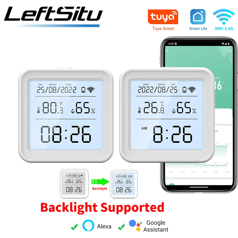 Tuya WIFI Temperature Humidity Sensor Hygrometer Thermometer Smart Home Backlight Smart Life Support Alexa Google Assistant