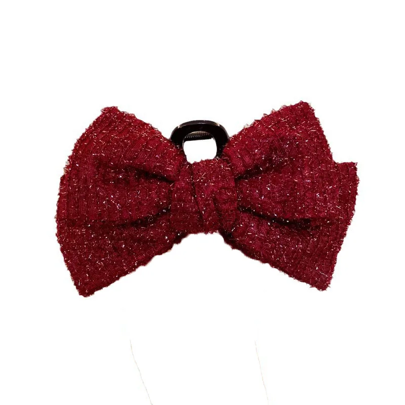 Elegant Solid Colour Big Bow Hair Clips Woman Ponytail Claw Clip Sparkling Clips Hairpin Girls Headdress Hair Accessories Gifts