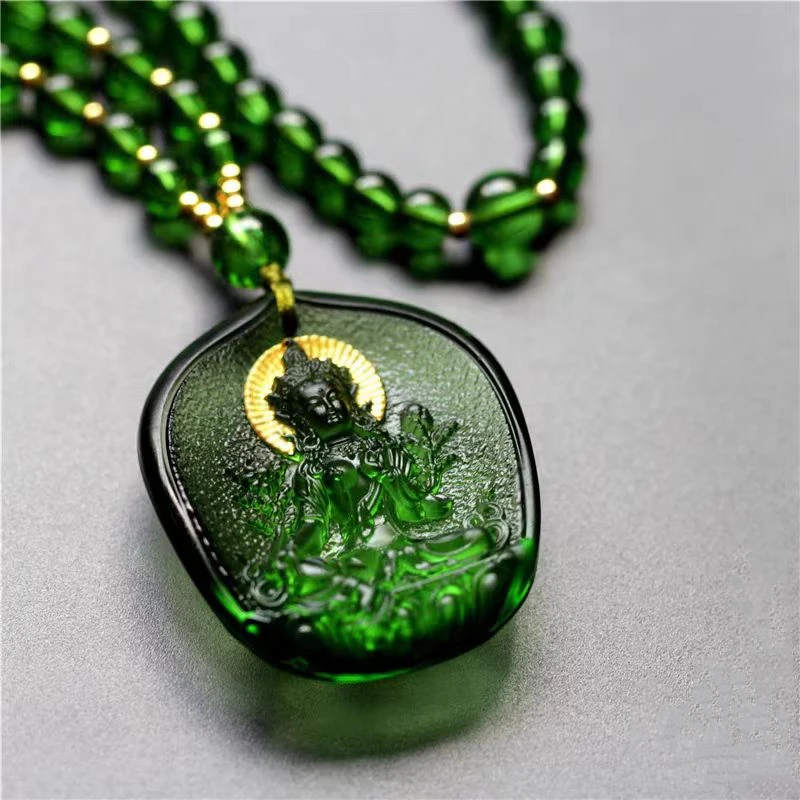 Glass green Tara, men's and women's necklace, auspicious pendant