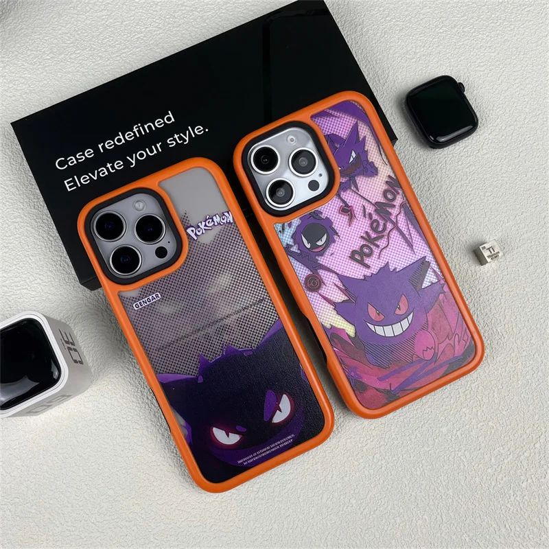 Funda de teléfono transparente a prueba de golpes de Anime 3D lindo p-pokemon Gengar para iPhone 11 12 13 14 15 16Pro Max funda anticaída de dibujos animados p-pokemon
