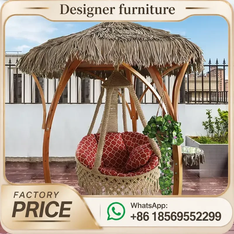 Rattan Wicker Hanging Swing Chair Double Seat Outdoor Patio Garden Furniture Wooden Frame Bird Nest Design For Relaxation