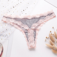 Transparent Mesh Lady thong Splicing Contrasting Color Women's Underwear Sexy Polka Dot Lace T-pants Seamless Wavy Edge G-string