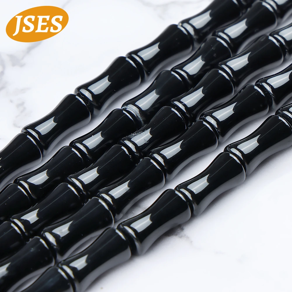 AA Natural Black Agate Bamboo Shape Beads for Jewelry Making 8*15mm Bracelets Necklace Stone Beads DIY Accessories Wholesale