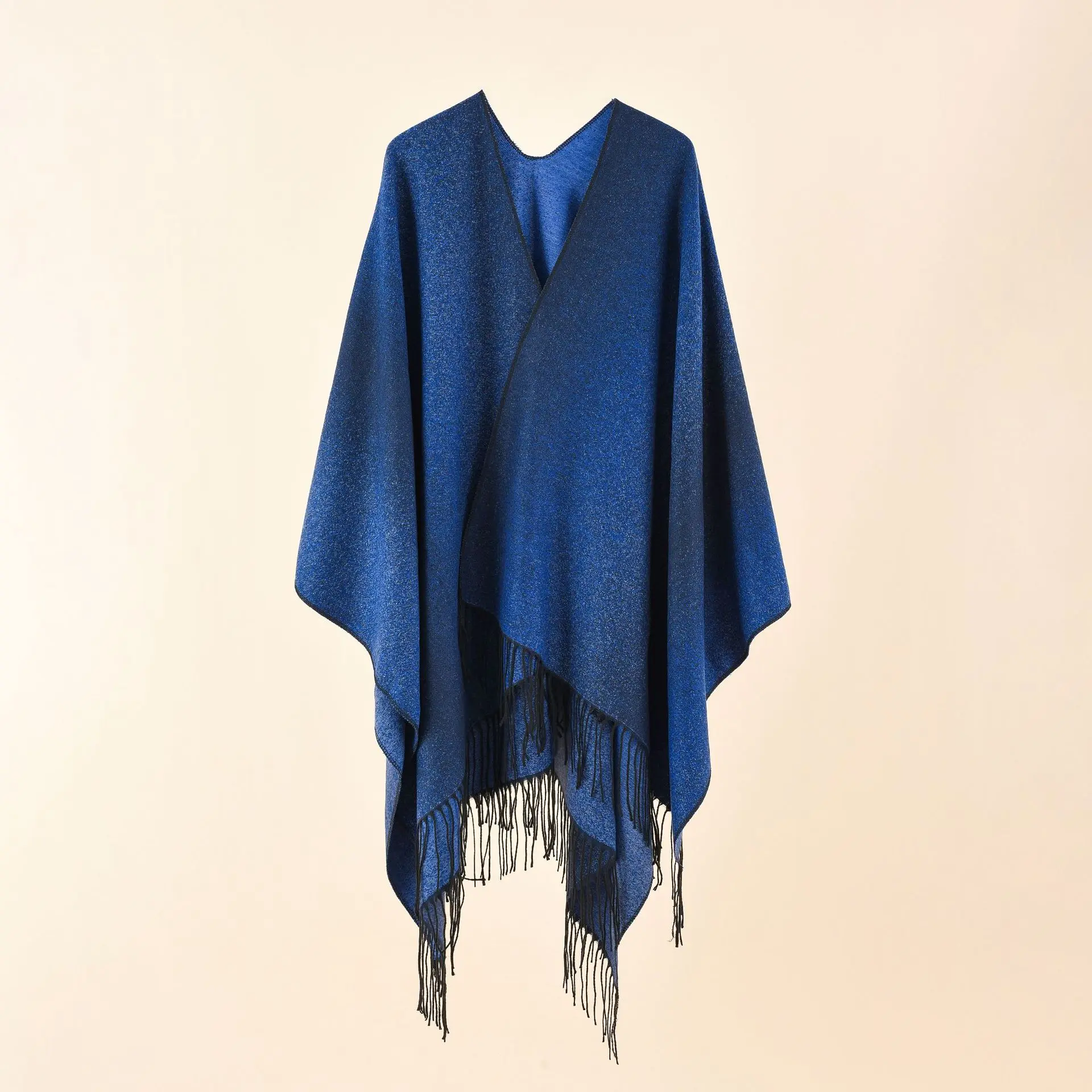 Herfst Winter Nieuwe Effen Kleur Gradiënt Kwastje Imitatie Kasjmier Warme Vrouwen Sjaal Sjaal Dame Poncho Capes Blauw