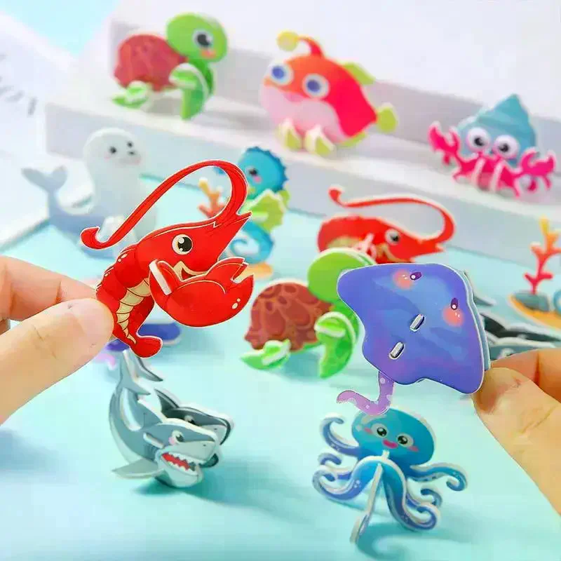 30Pc 3D Dinosaur Insect Marine Animal Paper Jigsaw Puzzles Educational Toys For Kids Birthday Party Favors School Rewards Pinata