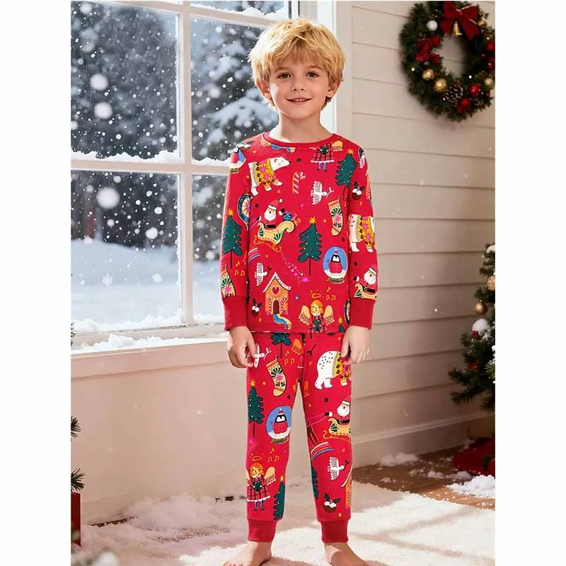 

Рождественские пижамные комплекты, детский костюм с героями мультфильмов, топ с длинными рукавами для мальчиков, брюки, 2 предмета, зимняя теплая домашняя одежда для девочек, детская одежда