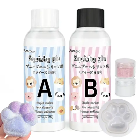 타바 스퀴시 만들기 키트 – 3인치 발 동물 실리콘 몰드, 액체 젤 및 플로킹이 포함된 DIY 스퀴시 메이커 – 귀여운 스퀴시 만들기