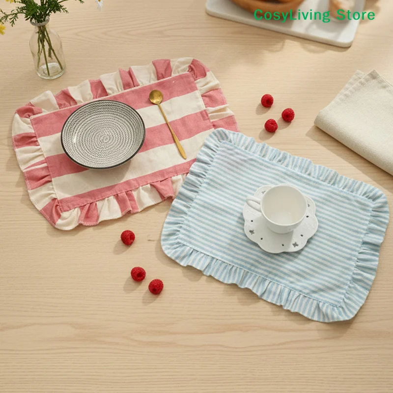 [CL]1Pc 미니멀리스트 스트라이프 프릴 플레이스매트 - Photography Food 리뷰 및 가격