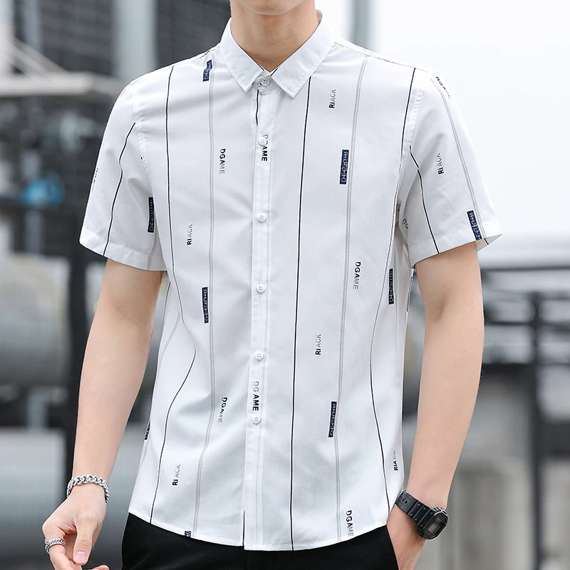 Summer Men\'s New Fashion Polo shirts Commuter Business Breathable Casual Basic Striped Thin Button Short Sleeve Tops