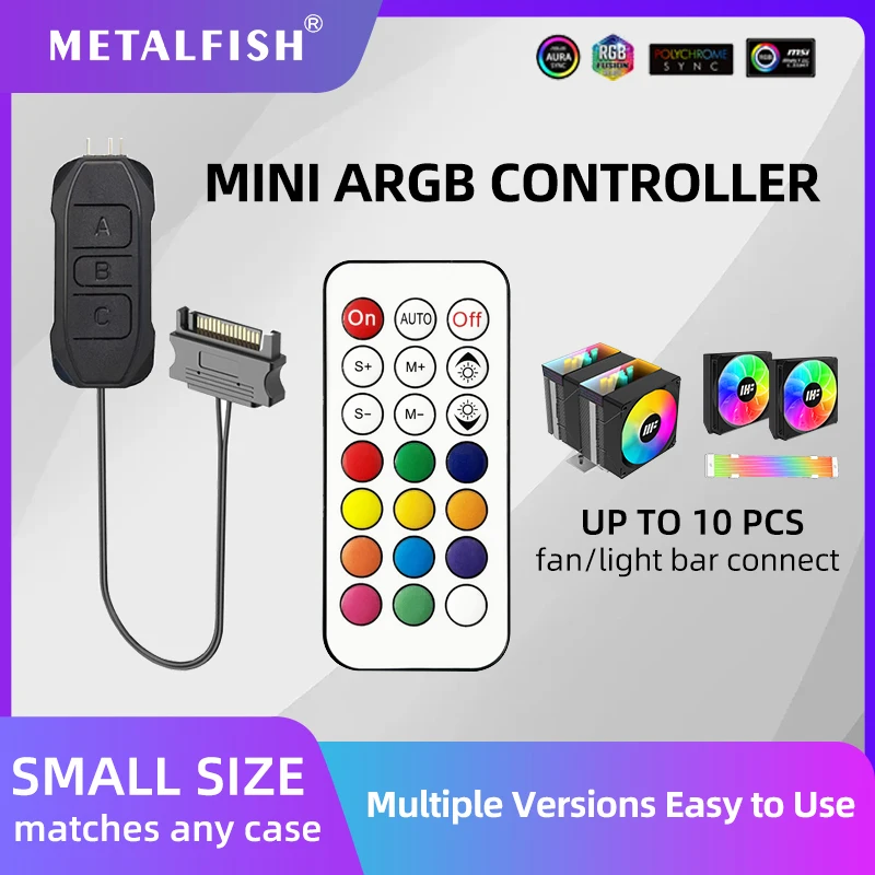 Metalfish MINI ARGB Controller 5V3PIN to SATA Light Regulator with Remote For PC case fans Light Strip
