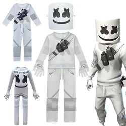 Kids Popular Halloween Costume DJ M-Marshmellos Cosplay with Mask Boys Girls Jumpsuit Carnival Party Electric Syllables Bodysuit