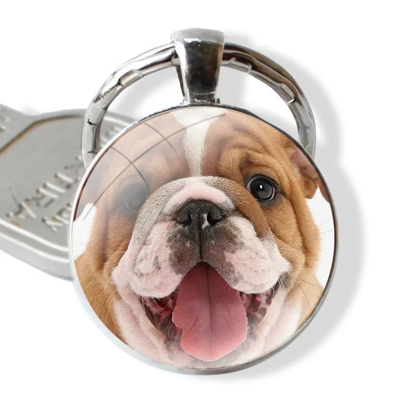 french Bulldog dog animals Keychain Handmade Glass Cabochon Key Ring Holder Pendant Key Chains