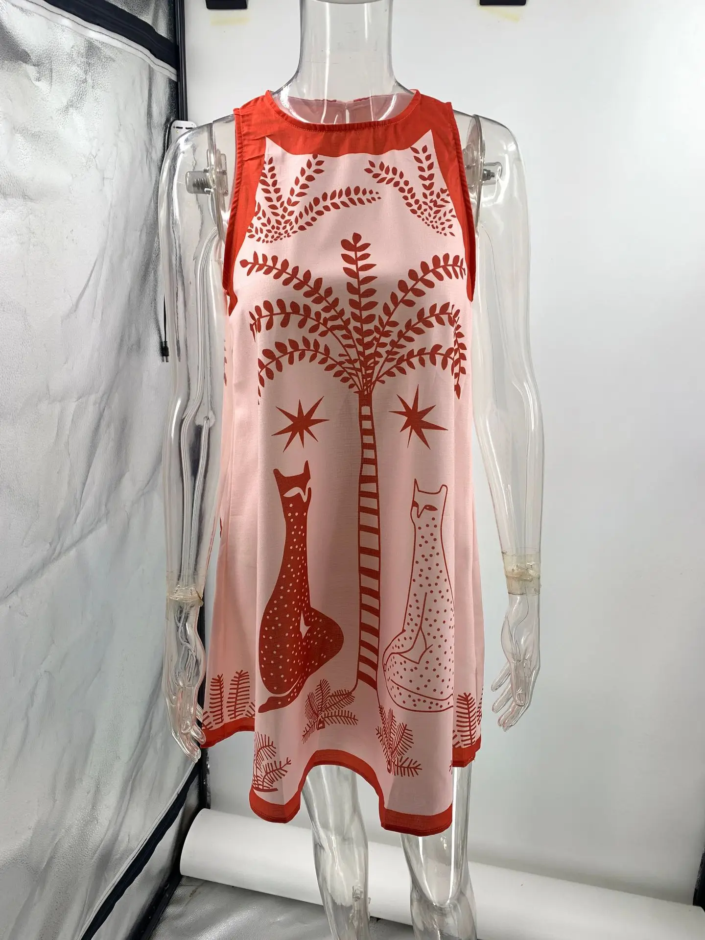 Bedrukte dames T-shirtjurk Mouwloos Vakantie Strandjurken Eéndelig Zomerzonnejurk Dameskleding Strandkleding