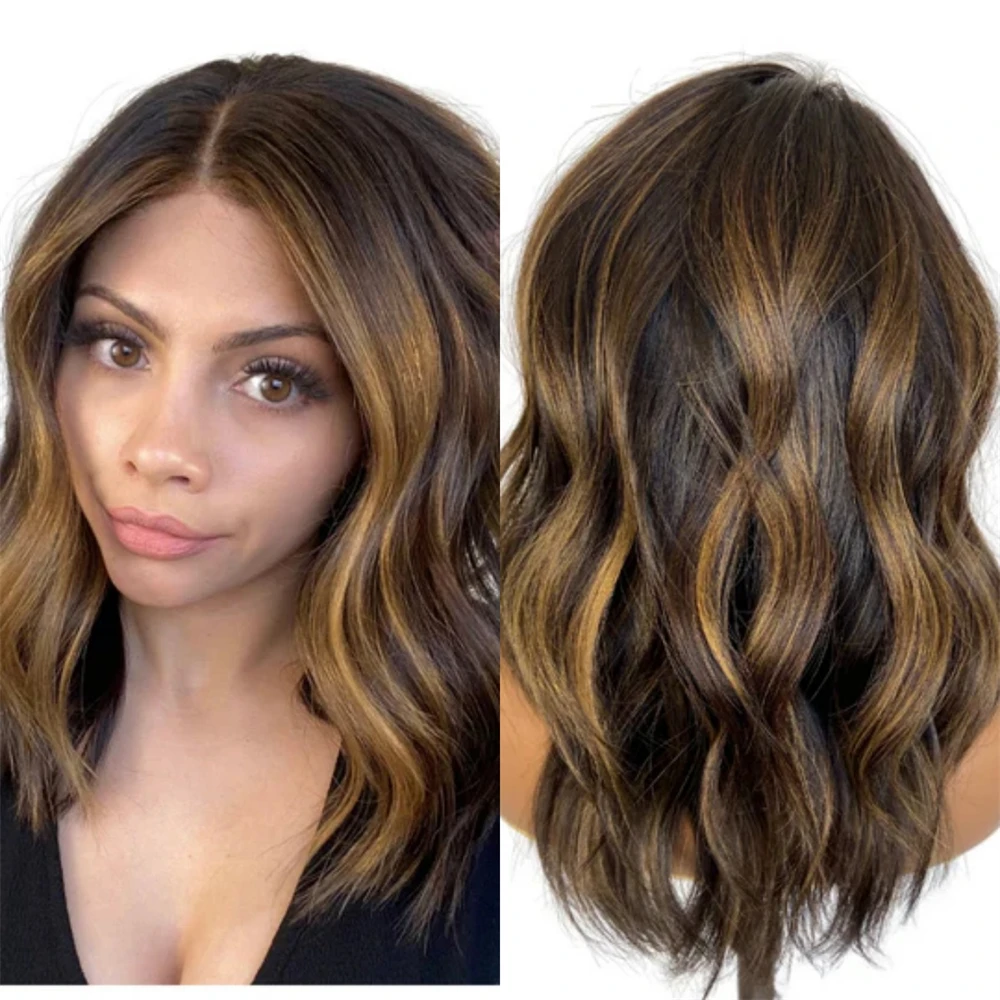 

New In 13x4 Free Part Ombre Warm Brown Women Wig Synthetic Soft HD Lace Frontal Wig Soft Wave Wig High Quality Glueless Wigs