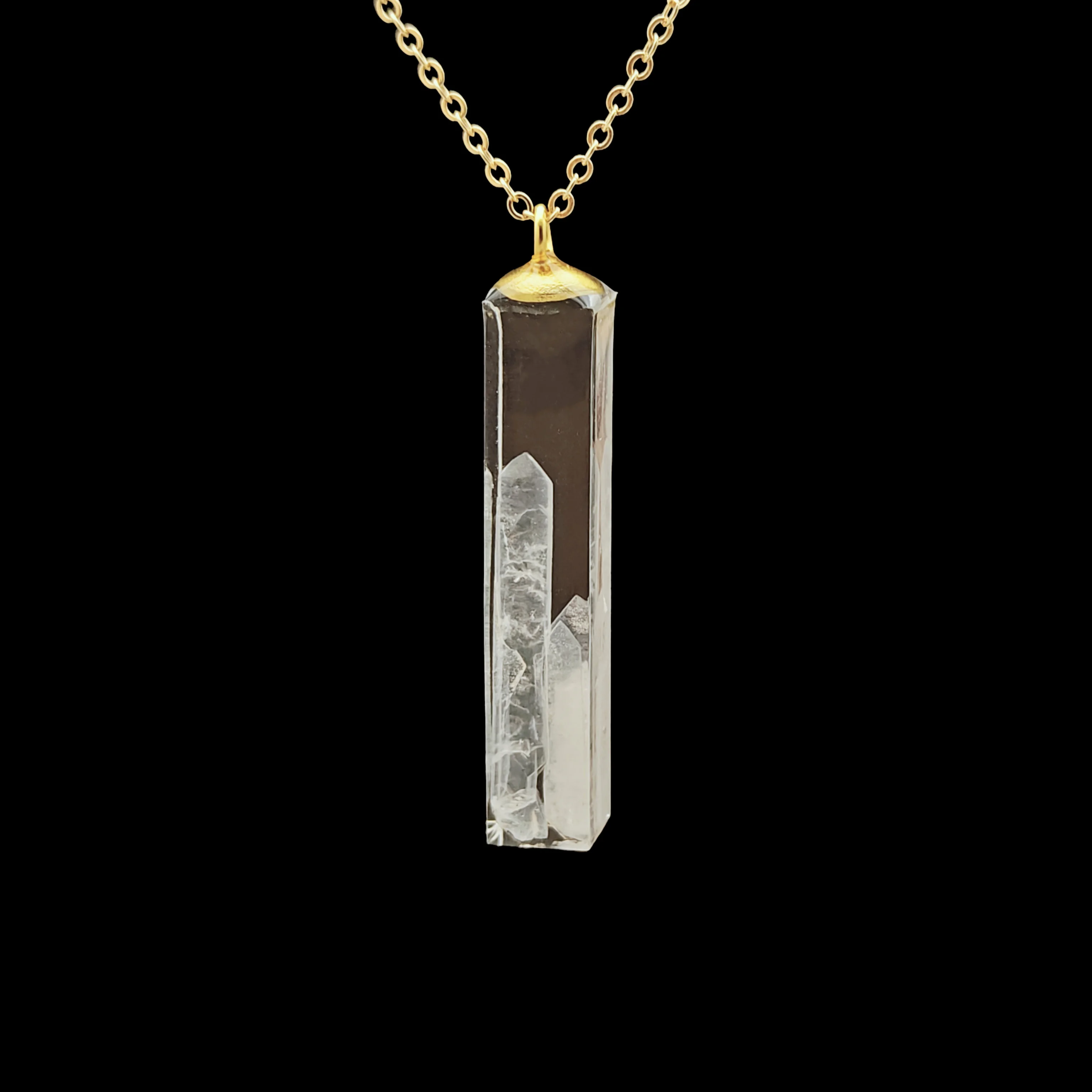 Clear Quartz Crystal Clusters Natural Stone Cube Resin Gold Color Pendant Chain Long Necklace Women Fashion Jewelry Handmade