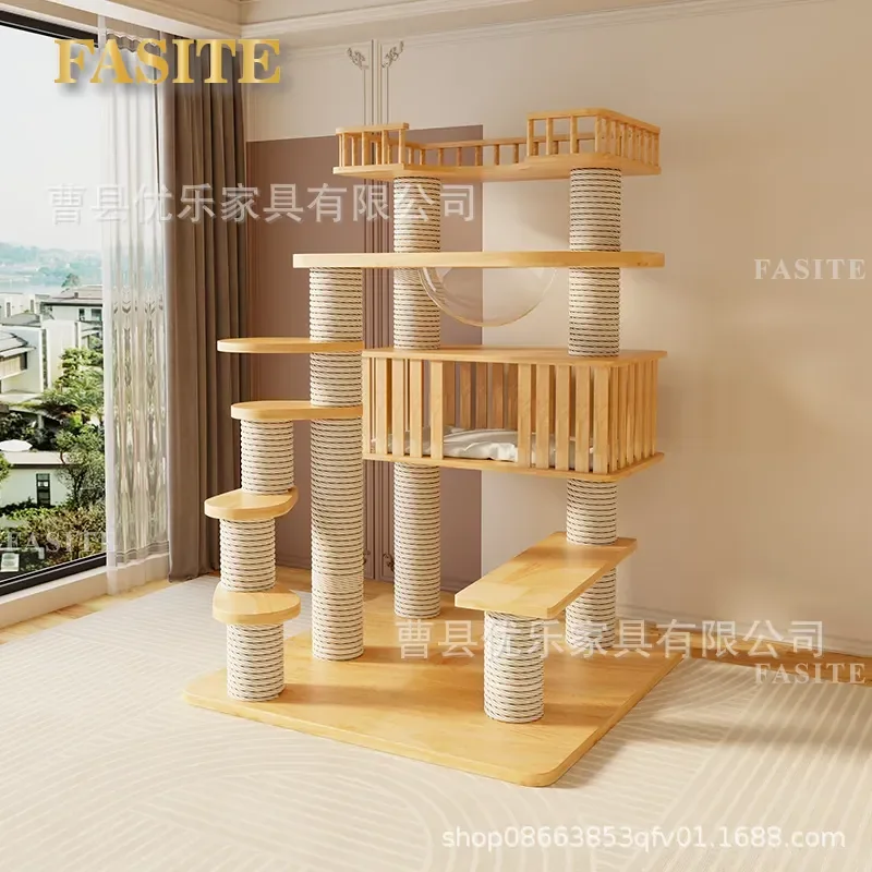 For Cat Climbing Frame Solid Wood Large Luxury Cat Tree Integrated Litter Box Space Saving Multi Cat Furniture Home