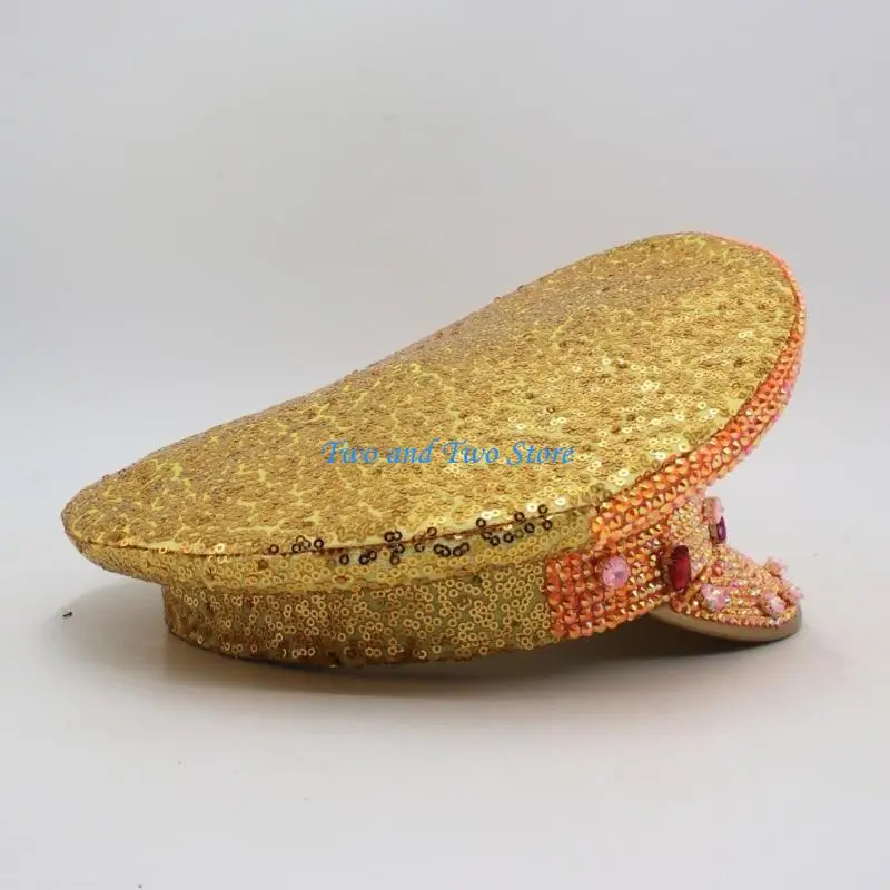 قبعة الكابتن HX6F اللامعة بأحجار الراين اللامعة من الكريستال للمهرجانات الموسيقية #5