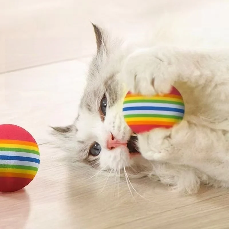 1/9 Stück Katzenspielbälle zur Selbstunterhaltung, Langeweilebekämpfung, Regenbogenfarben, Schaumstoff-Teasing-Bälle für Kätzchen, interaktive Spielzeuge, lustiges Haustiergeschenk – Detail 10