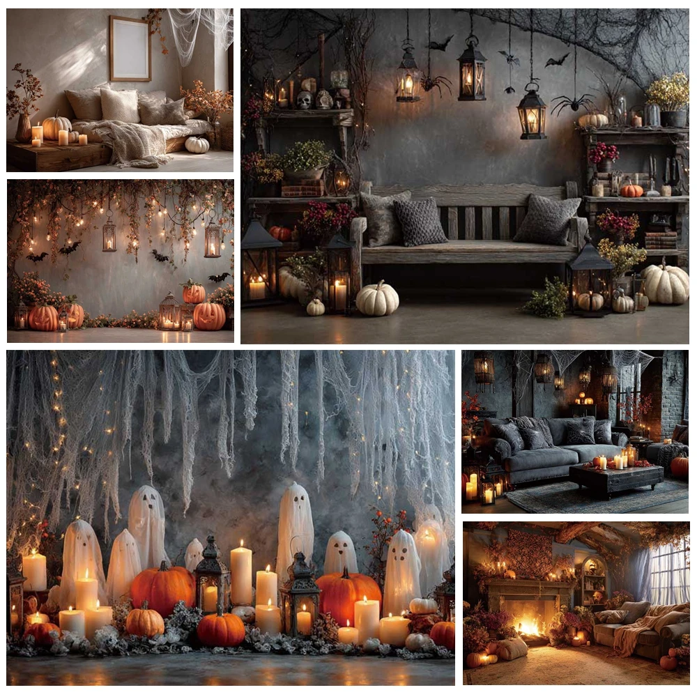 

MOON.QG Halloween Decorations Backdrop Candles Autumn Florals Lanterns Photography Background Poster Accessories Party Birthday