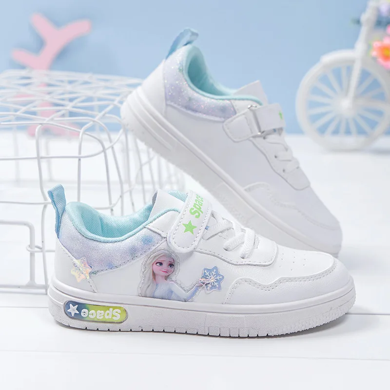 Disney-zapatos informales de Frozen Elsa para niños, zapatillas de deporte cómodas con ventilación al aire libre, Kawaii, regalo para niñas, primavera y otoño