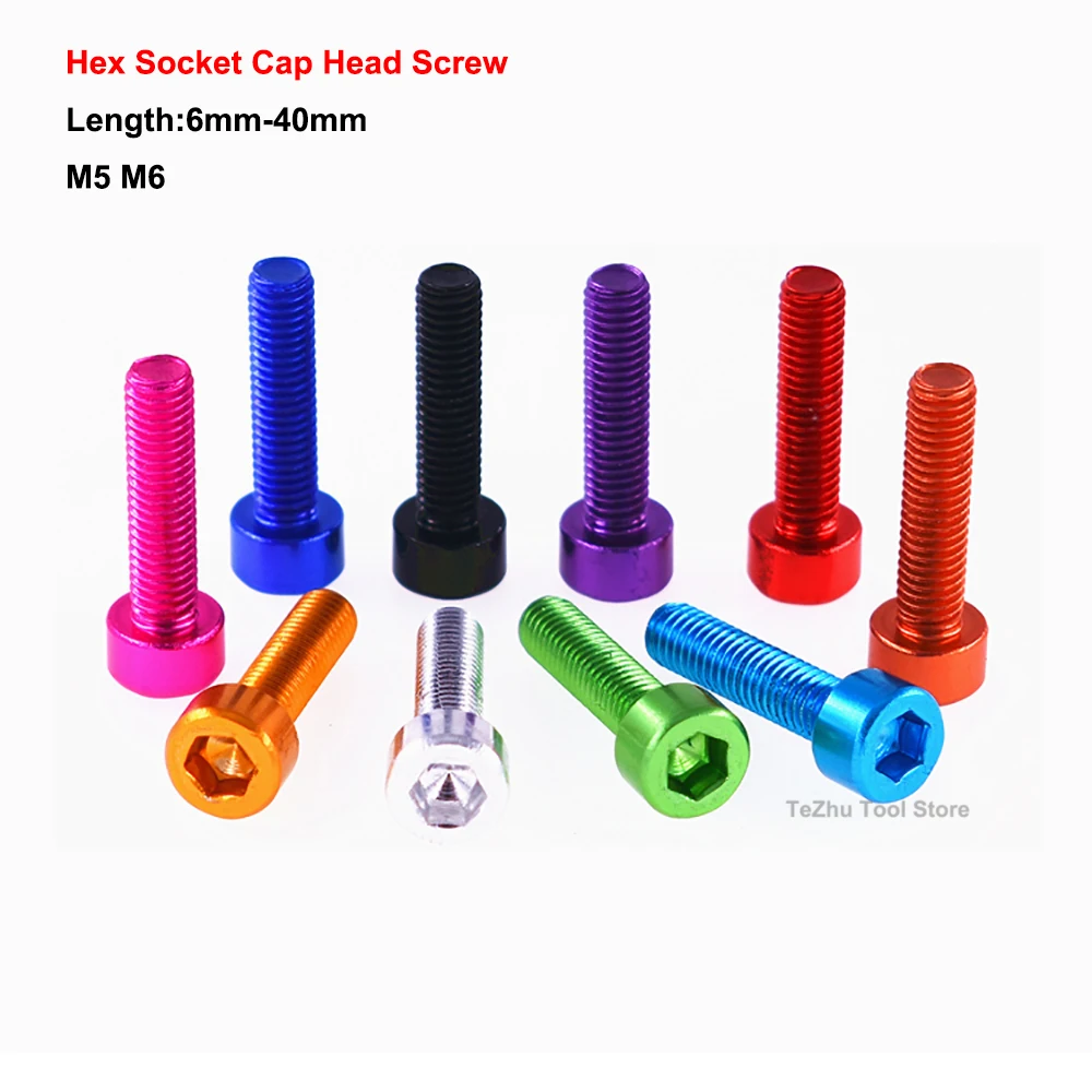 2PCS Allen Socket Screw M5 M6 Colourful Aluminum Alloy Hex Hexagon Socket Cap Head Machine Screw Bolts Length 6mm-40mm