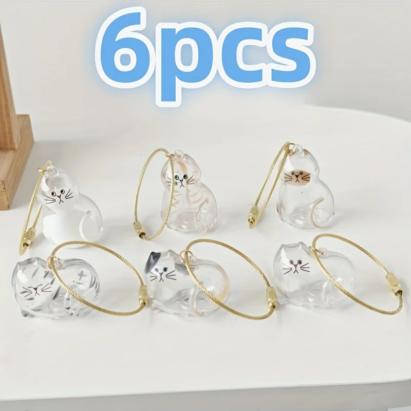 6pcs Cat Hair Keepsake Box, Hanging Twist Capsule, Cute Cat-Shaped Sealed Pet Hair Storage Capsules, DIY Memorial Pendant