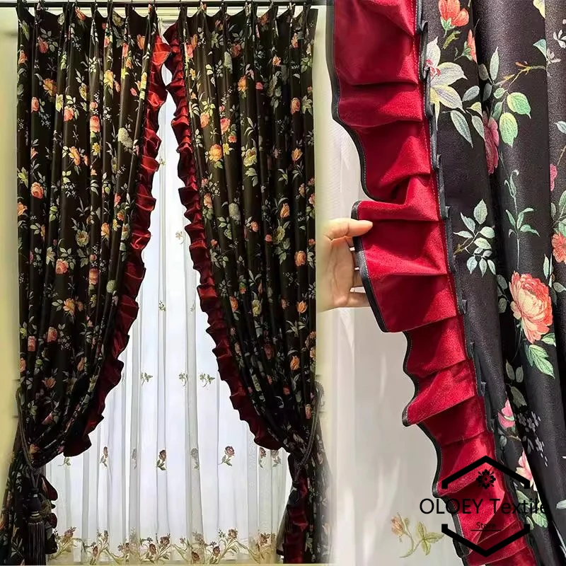 

Luxury Floral Velvet Blackout Curtains for Living Room Bedroom French European Opulent Vintage Drapes Custom Tulle Valance