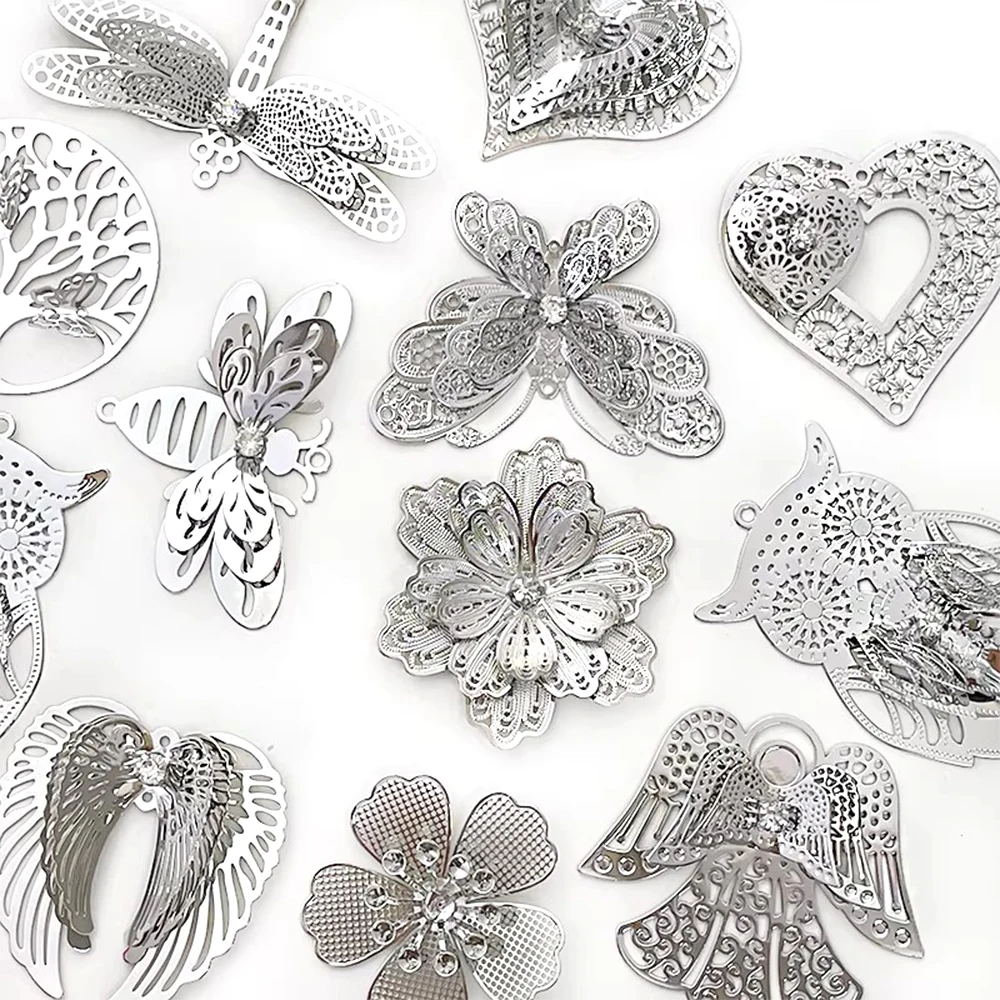 Brass Hollow Out Multi-layer Three-dimensional Exquisite Flowers and Butterflies Pendant DIY Jewelry Making Accessory Materials