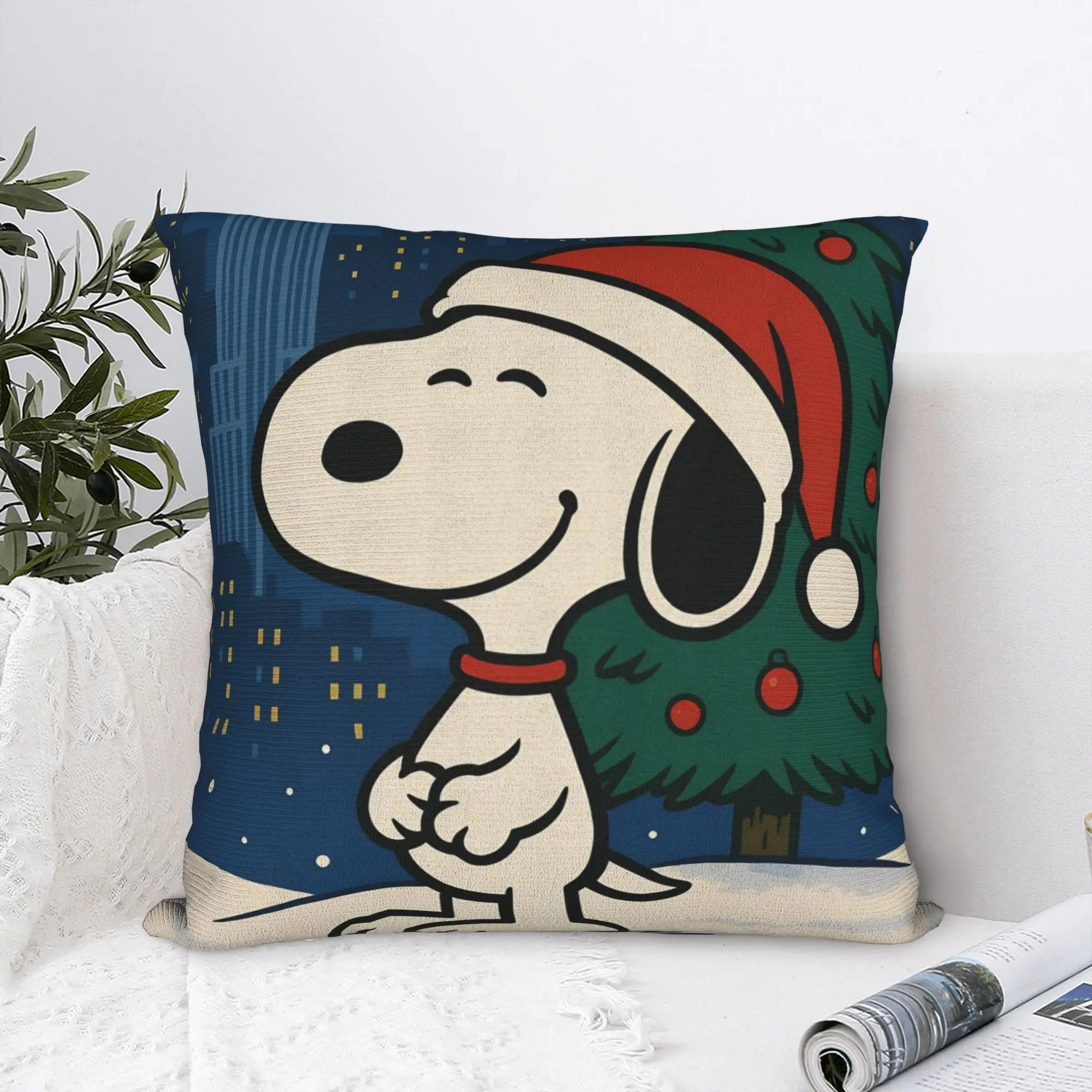 Cute S-Snoopys Xmas Christmas Square Pillow Case  Cushion Cover Custom Zipper Decor Pillowcover for Home 40x40cm