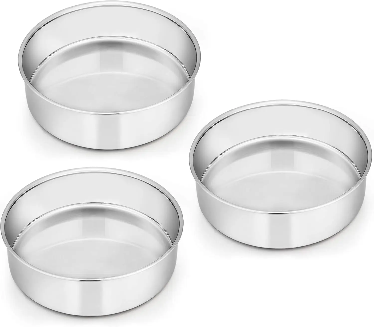 

3pc 6" stainless steel round cake pans, smash cake baking set, mirror finish, dishwasher safe, non-toxic