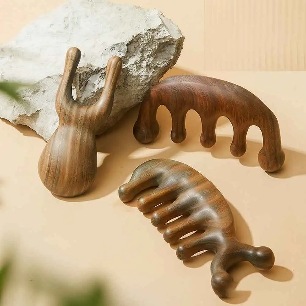 Massager Body Massage Tool Sandalwood Five Scalp Massage Comb Head Massager Tooth Comb Whale Comb Scraping