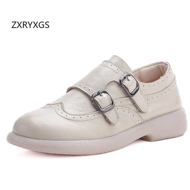 ZXRYXGS Promotion Top Cowhide Women Flat Shoes W 2026 New Spring Retro Style Genuine Leather Shoes Elegant Fashion Shoes Flats