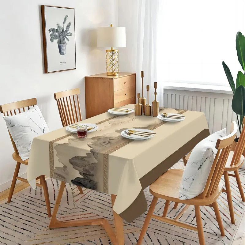 One polyester tablecloth, with a European vintage style, featuring a simple pattern in a rectangular shape.