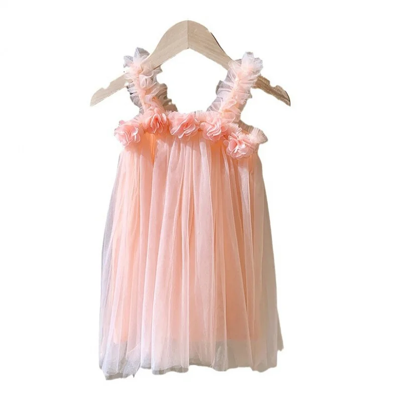 Three-Dimensional Flower Sweet Girl Mesh2024Summer Strap Beach Princess Petti skirt