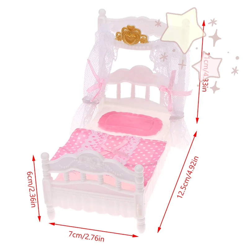 Set letto a baldacchino principessa in miniatura per casa delle bambole in scala 1/12 con lenzuolo e zanzariera Mobili per camera da letto Decorazioni per la casa delle bambole
