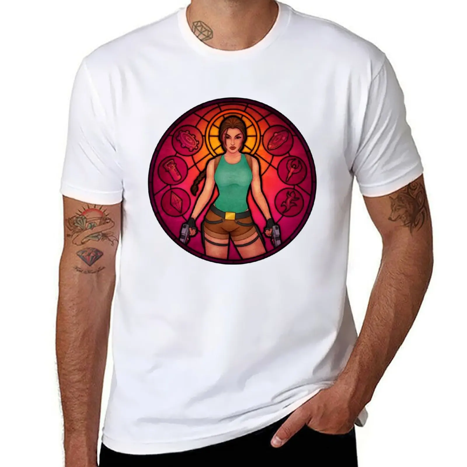 

Tomb Raider Stained Glass Window T-Shirt t shirt man casual t shirts for man graphic tees T-Shirt