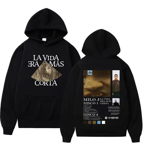 Rapper Milo J La Vida Era Mas Corta Album Hoodie Men's Women Hip Hop Pullover Long-sleeved Loose  Oversized Thick Sportswear