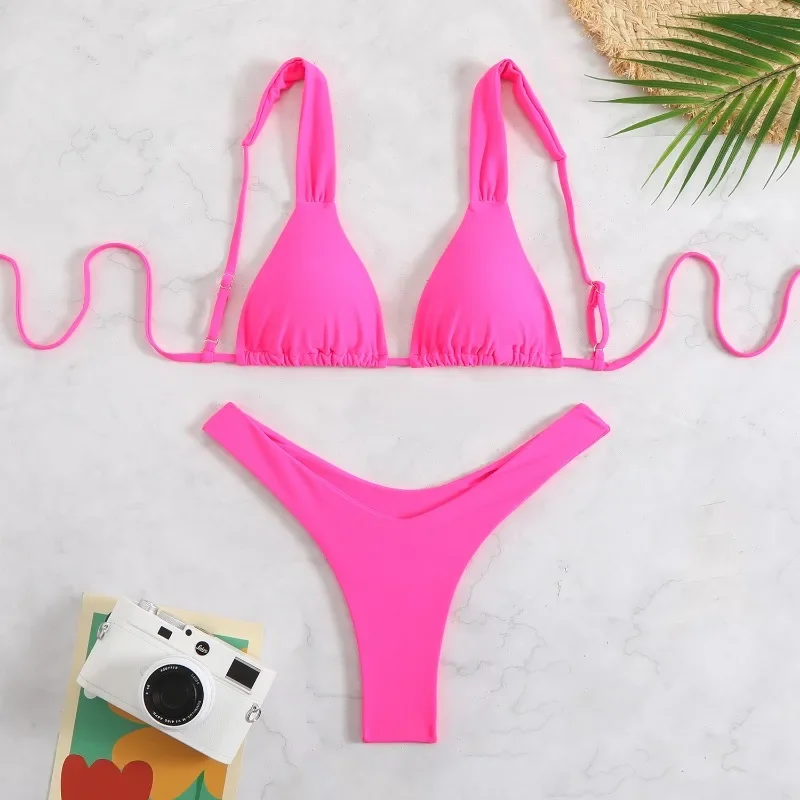 Women\'s Sexy Halter Bikini Sets  Floral Flower Print Bikini Swimsuits Tie Side Triangle Bathing Suits Swimwear