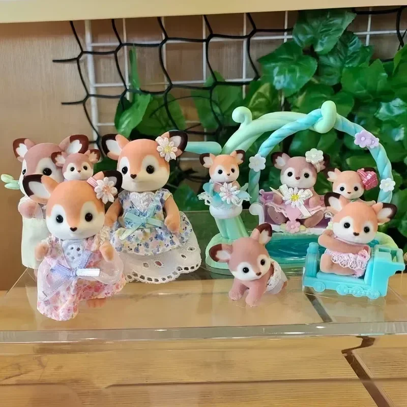 Sylvanian Families Anime Figure Model Toys Deer Family Kawaii Cute Doll Pendant Grove Families Room Cute Ornaments Toys Gifts