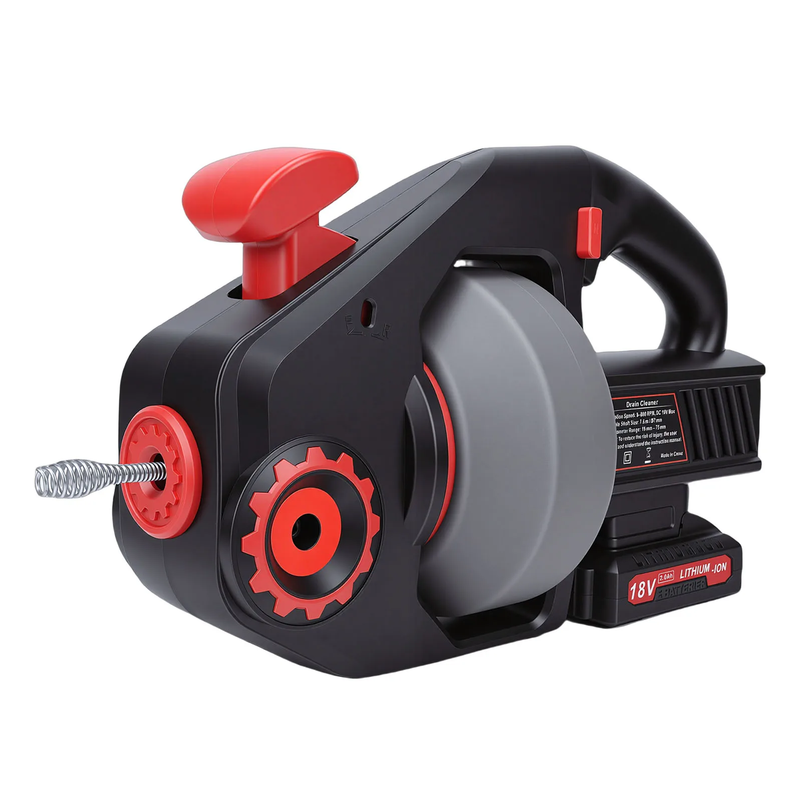 

Беспроводной электрический прочистной инструмент (800 об/мин) с автоматической подачей и аккумулятором 2.0 Ач для устранения засоров в унитазах, напольных сливах, раковинах и душевых кабинах