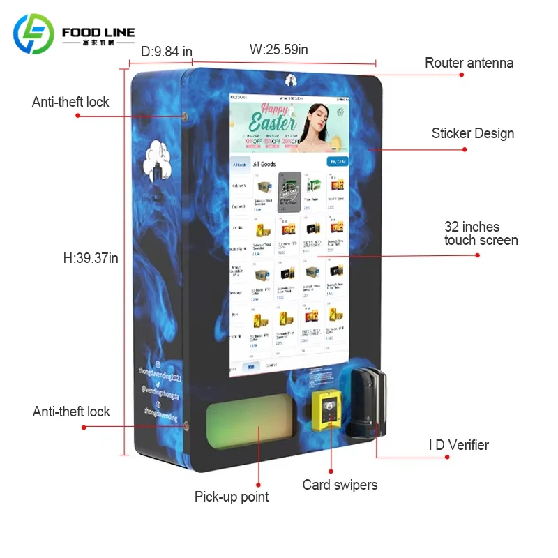 Customized High Security Age Verification Vending Machine AI Facial Scan Automatic Self Service Selling Machine